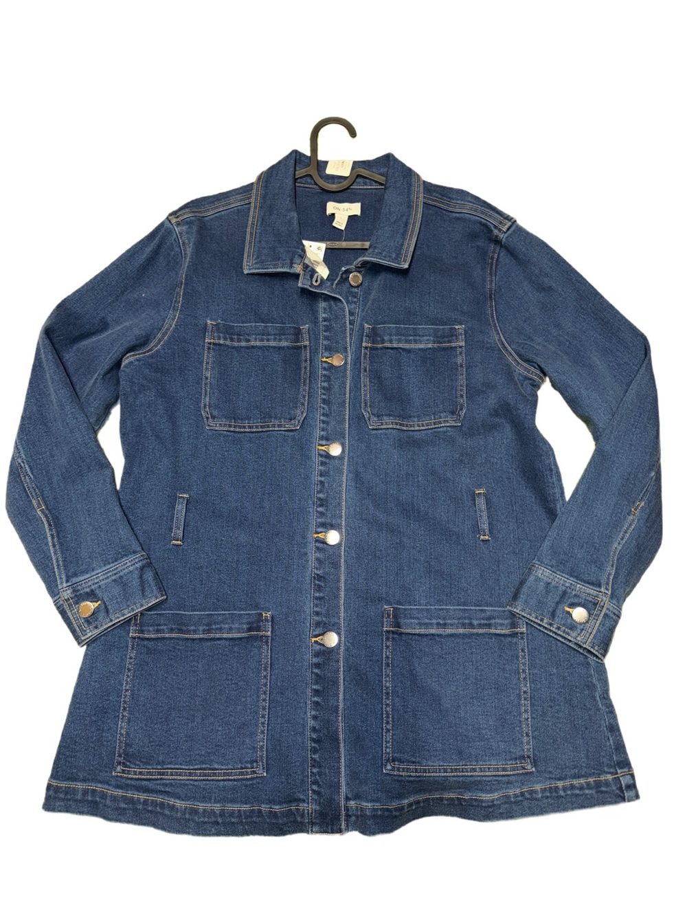 NWT $70 long Denim Utility Jacket - Dark Blue